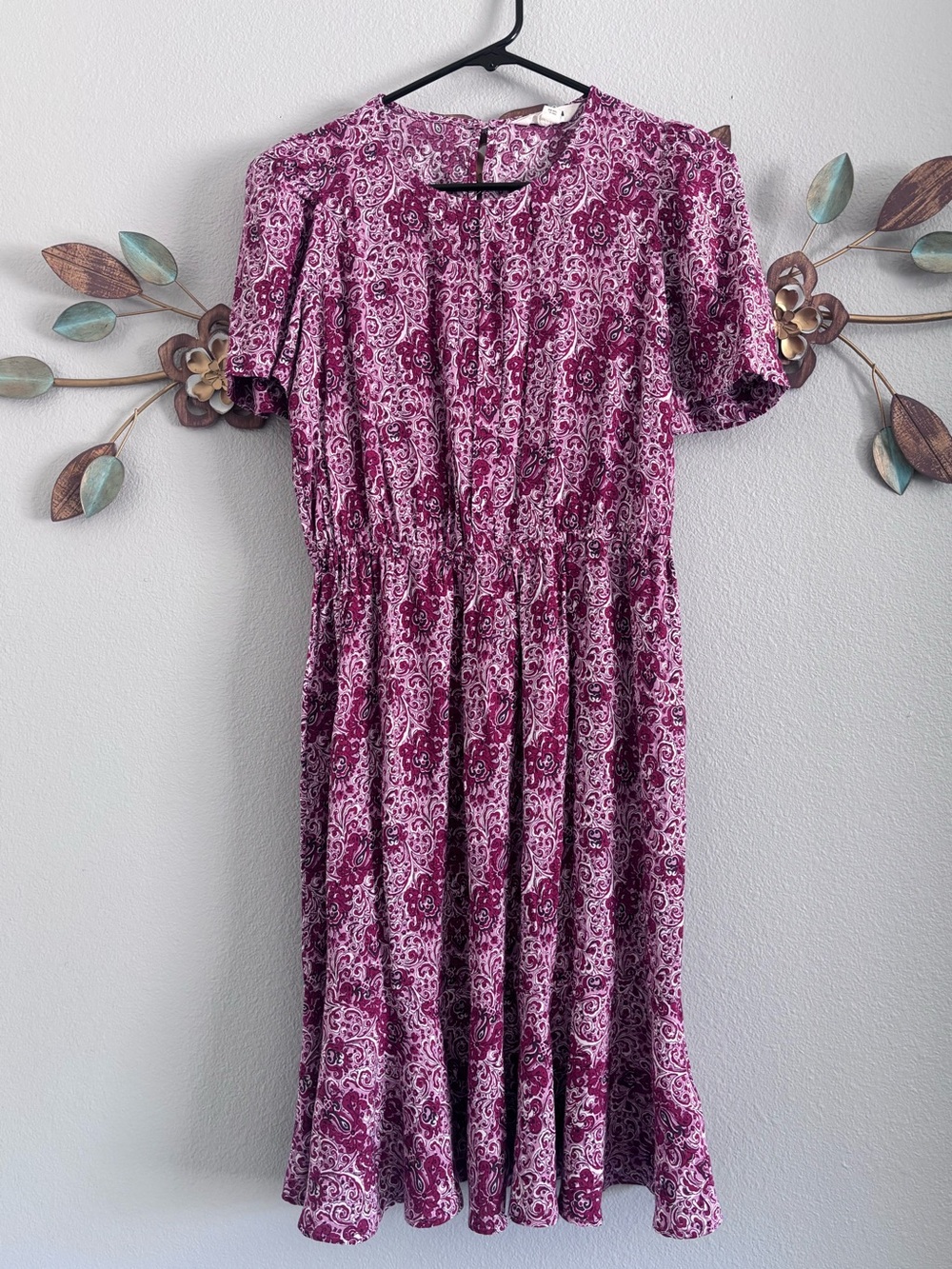 Boden Magenta Paisley Short Sleeve Midi Dress